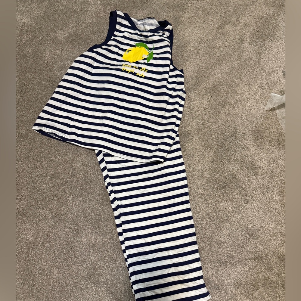 kate spade Navy & White Striped Lemon Pajama Set